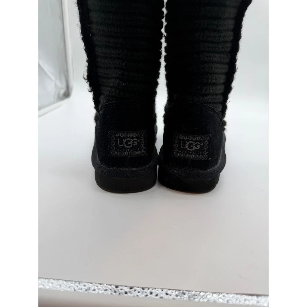UGG Lattice Cardy Black Knit Three Button Tall Boots Womens 6